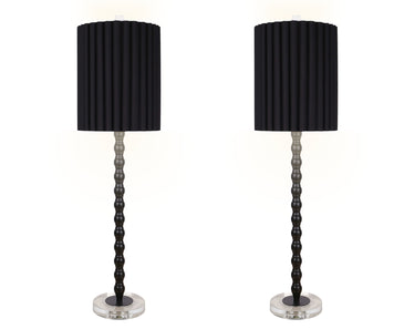 "Obsidian Elegance" Metal Buffet Lamp (Set of 2) - Black / Clear Crystal