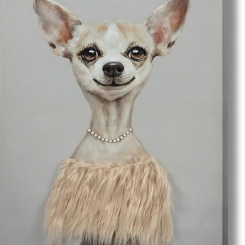 Pearl-Clad Pup Portrait - 30" x 40" Framed Wall Art - Gray