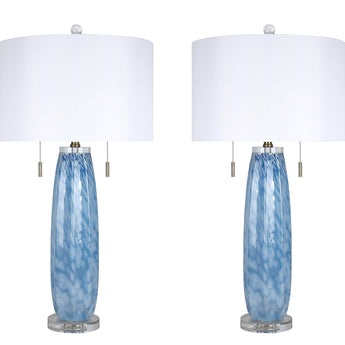 "Azure Display" Art Glass Table Lamp (Set of 2) - Blue Art Glass / Clear Crystal / Soft Gold