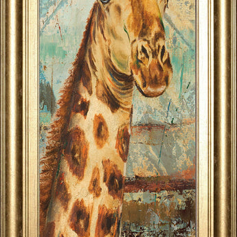 New Safari On Teal I By Patricia Pinto - Framed Print Wall Art - Light Brown