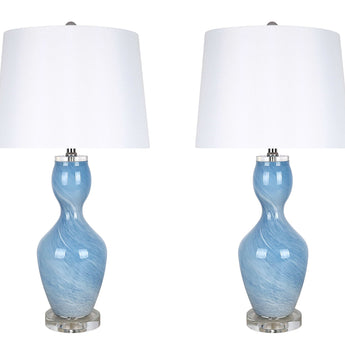 "Azure Elegance" Art Glass Table Lamp (Set of 2) - Blue Art Glass