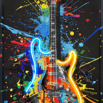 Neon Splash Guitar - 25" x 37" Framed Wall Art - Black