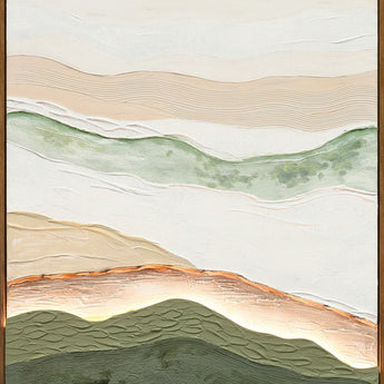 Sage Ridge Glow I - 32 X 47 - Hand-Painted Neon Canvas In Frame - Green, Cream