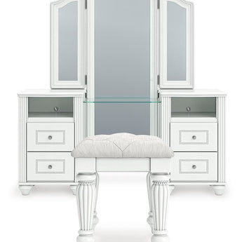 Kozlani - 3 Pc. - Vanity, Mirror And Stool - White