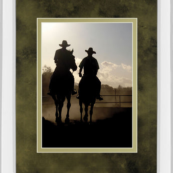 Cavaliers Cowboys By Yann Siwiak - Mirrored Framed Print Wall Art - Dark Brown
