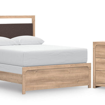 Kinlanni - 4 Pc. - Queen Panel Bed, Dresser, Mirror And Nightstand - Tan