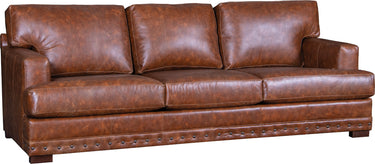 Mayo 3333 Series Casual Leather Track Arm Sofa with Nickel Nailheads