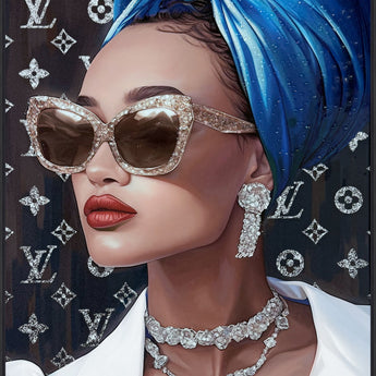 "Glamour Muse" Gloss With Foil & Rocks In Frame - Gloss / Metallic / Blue