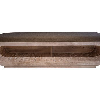 Balam - Banco de madera con asiento acolchado de tela - Blanco marfil