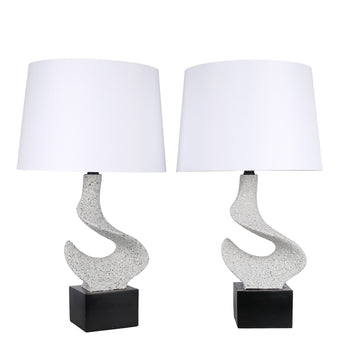 Sculpted Waves Resin & Metal Table Lamp (Set of 2) - White Stone / Matte Black
