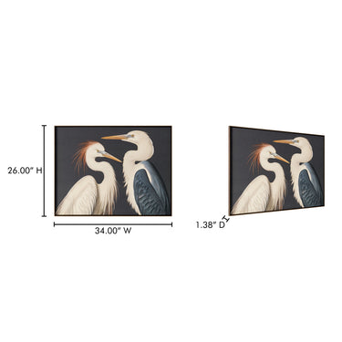 Two Cranes - Framed Painting - White