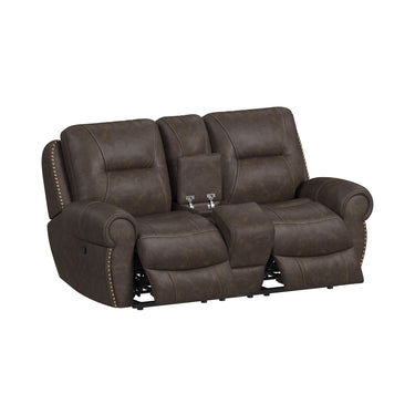 Topeka - Loveseat With Console, Hidden Cups - Rocky Brown