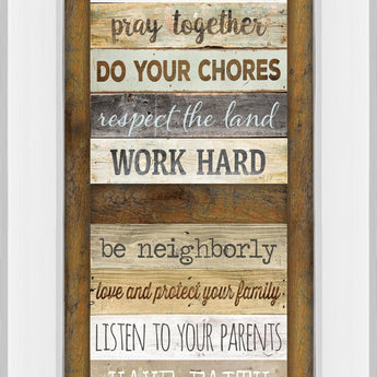 Farmhouse Rules Shutter By Marla Rae - Mirror Framed Print Wall Art - Dark Brown