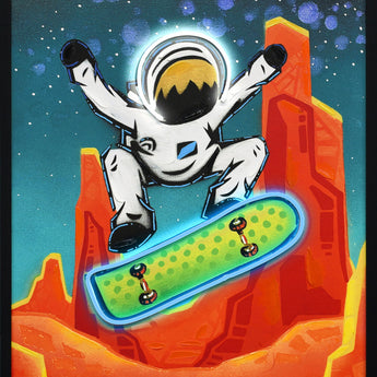 Kuiper Belt Kick-Flip By Joy Hernandez Hand-Embellished LED Canvas In Frame - Red / Teal