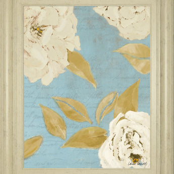 Scripted Poetic Peonies I By Lanie Loreth - Framed Print Wall Art - Light Blue