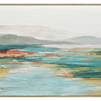 Sunlit Aqua Pass - 20" x 60" Framed Wall Art - Beige