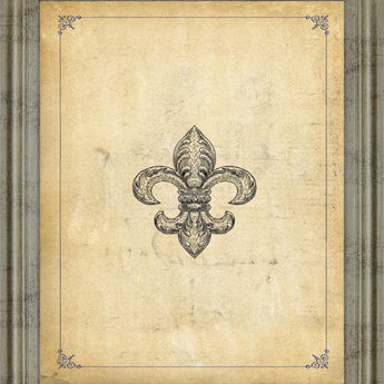 Classic Fleur Crest - 28" x 34" Framed Wall Art - Beige