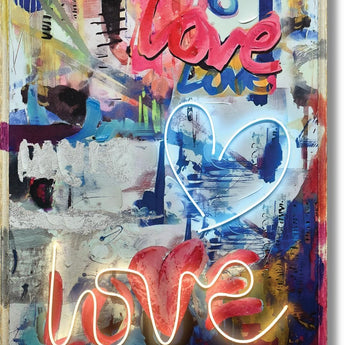 Radiant Heart Graffiti - 33" x 48" Framed Wall Art - Blue