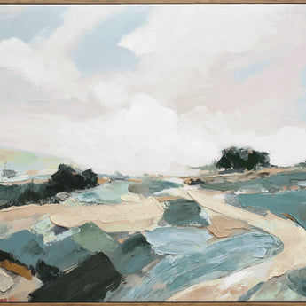 "Tranquil Pathway" Hand-Embellished Canvas In Frame - Gray / Blue / Green
