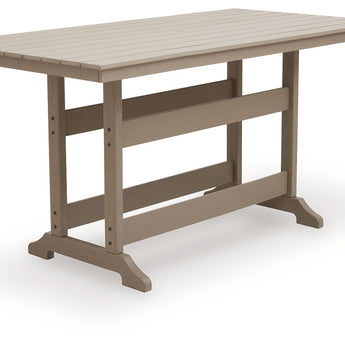 Seacliff Beach - Mesa de comedor rectangular alta con opción de sombrilla - Marrón medio