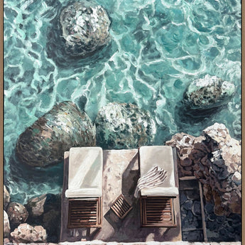 Cove Reverie II Hand-Embellished Canvas In Frame - Aqua / White