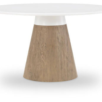 Melrose - Complete Round Dining Table - Cloud White And Desert Oak