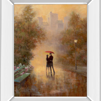 Walk In The Park I By T.C. Chiu - Mirror Framed Print Wall Art - Dark Brown