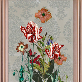 Scarlet Petal Parade - 28" x 34" Framed Wall Art - Gray