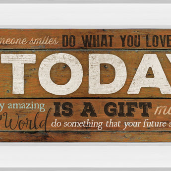 Today Is A Gift By Marla Rae Motivational - Mirror Framed Print Wall Art - Dark Brown
