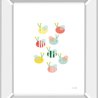 Bumblebee Friends By Ann Kelle - Mirror Framed Print Wall Art - White