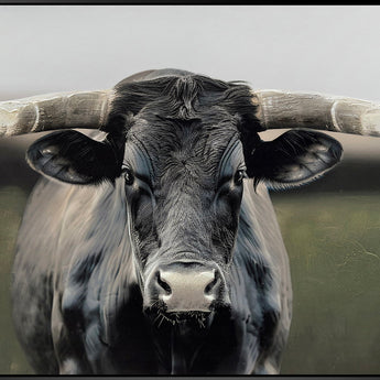"Majestic Longhorn" Hand-Embellished Canvas In Frame - Gray / White / Green