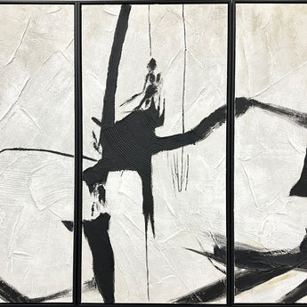 "Abstract Harmony" Hand-Painted Canvas Triptych In Frame - Black / White