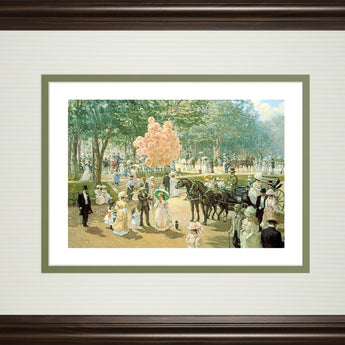 Balloon Seller By Alan Maley - Framed Print Wall Art - Green