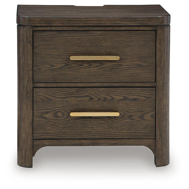 Radkin - Two Drawer Night Stand - Burnished Brown