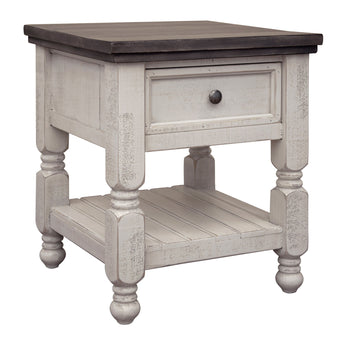 Stone End Table With 1 Drawer And Shelf Antiqued Ivory / Weathered Gray - End Tables at Quality Home Furniture Mesquite