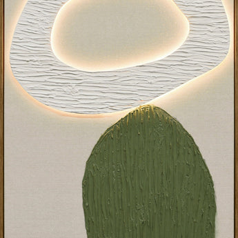 Mosslight Balance I - 32 X 47 - Hand-Painted Neon Canvas In Frame - Olive Green