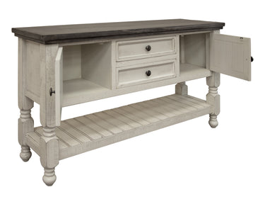 Stone Sofa Table With 2 Drawer / 2 Doors / Shelf Antiqued Ivory / Weathered Gray - detail