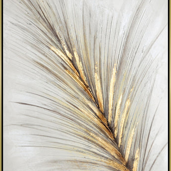 Hand Painted Textured Canvas With Foil In Frame Feather In Gold - Gold
