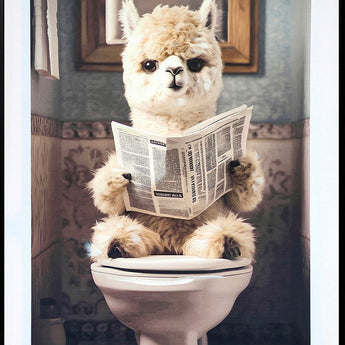 "Quirky Alpaca" Hand-Embellished Canvas In Frame - White / Cream / Blue