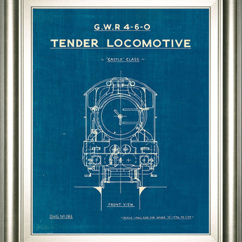 Locomotive Blueprint II By Wild Apple Portfolio - Framed Print Wall Art - Blue