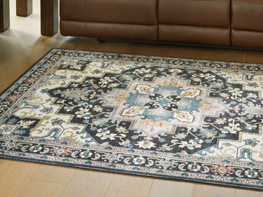 Leningston - 8' x 10' Washable Rug - Black / Cream / Blue