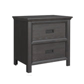 Hampton Kids 2-drawer nightstand with USB in Charcoal, angled front view showing oak grain finish