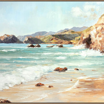 Coastal Daybreak II Hand-Embellished Canvas In Frame - Aqua / Beige