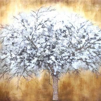 Temp Glass With Foil & Rhinestones - Abstract Tree - Light Brown