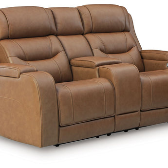 Knightington - Power Reclining Loveseat With Audio Console - Caramel