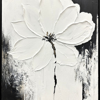 "Ethereal Blossom II" Hand-Painted Canvas In Frame - Gray / Black