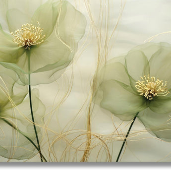 Temp Glass With Foil - Green Whispy Floral - Green