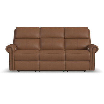 Bernard - Power Reclining Sofa With Console, Power Headrests & Lumbar, Nailhead Trim