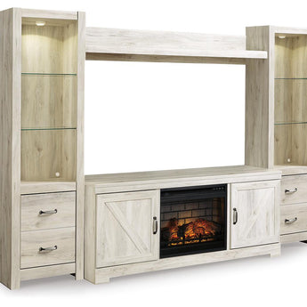 Bellaby - Entertainment Center - TV Stand With Faux Firebrick Fireplace Insert - Whitewash