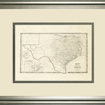 New Map Of The State Of Texas By Johnson And Wank - Framed Print Wall Art - Beige